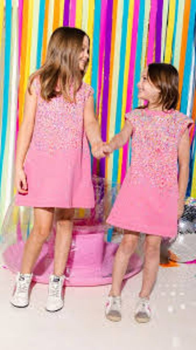 Queen of Sparkles Pink Sleeveless Mini Dress With Shoulder Pads Girls Size Small